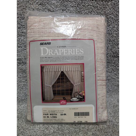 Vintage Pair of Sears Canyon Draperies 50” X 63” Roseblush 10 Pleats Made in USA